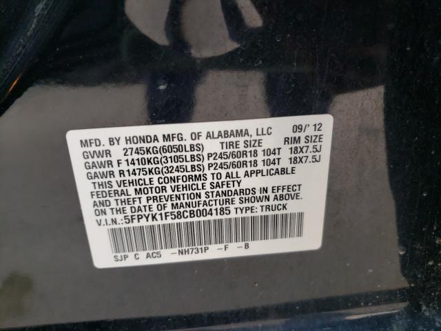 2012 HONDA RIDGELINE 5FPYK1F58CB004185