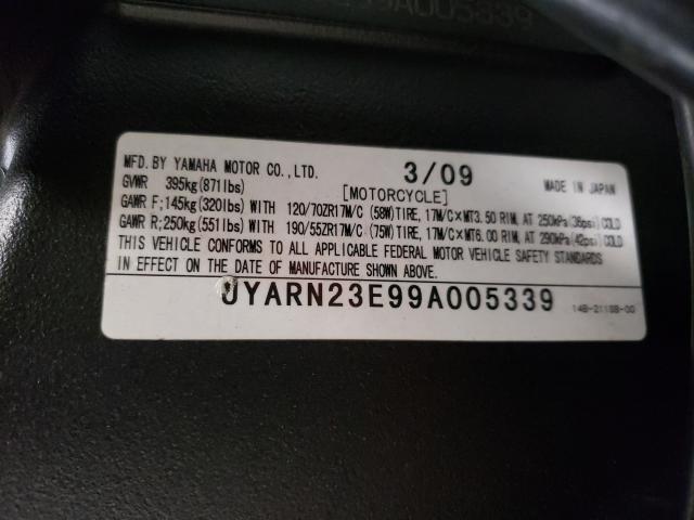 2009 YAMAHA YZFR1 JYARN23E99A005339