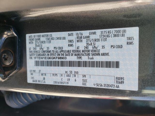 2016 FORD F150 SUPER 1FTEW1EG6GKF98903