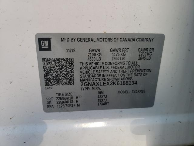 2019 CHEVROLET EQUINOX LT 2GNAXLEX3K6188134