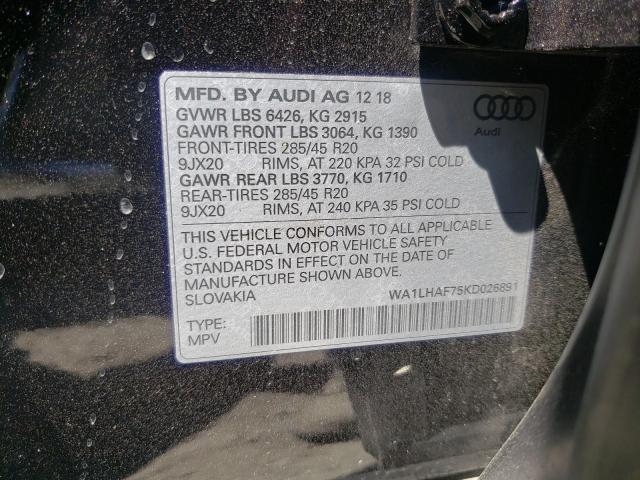 VIN WA1LHAF75KD026891 2019 Audi Q7, Premium Plus no.10