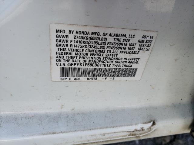2014 HONDA RIDGELINE 5FPYK1F58EB011012