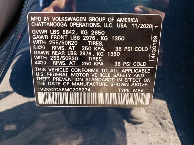 2021 VOLKSWAGEN ATLAS CROS 1V2KE2CA6MC206274