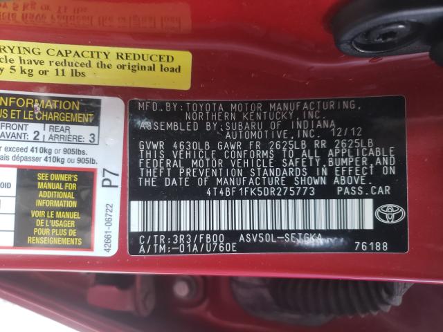 2013 TOYOTA CAMRY L 4T4BF1FK5DR275773