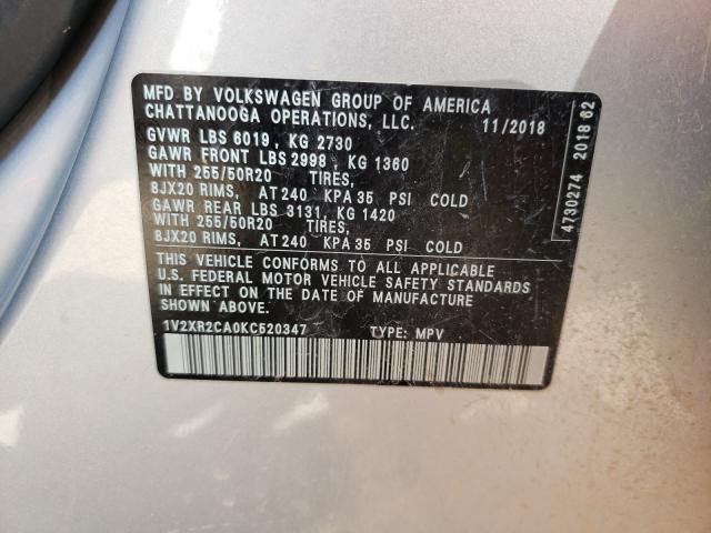 2019 VOLKSWAGEN ATLAS 1V2XR2CA0KC520347