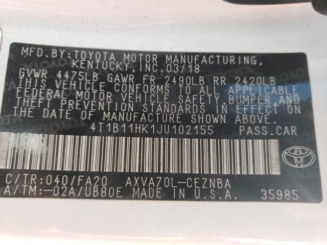 2018 TOYOTA CAMRY L 4T1B11HK1JU102155