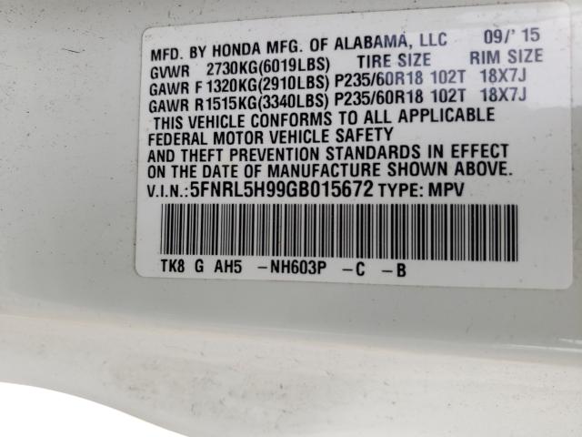 2016 HONDA ODYSSEY TO 5FNRL5H99GB015672