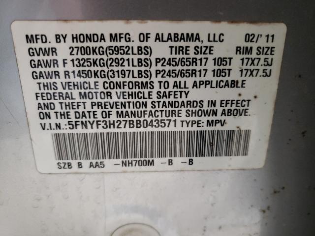 2011 HONDA PILOT LX 5FNYF3H27BB043571