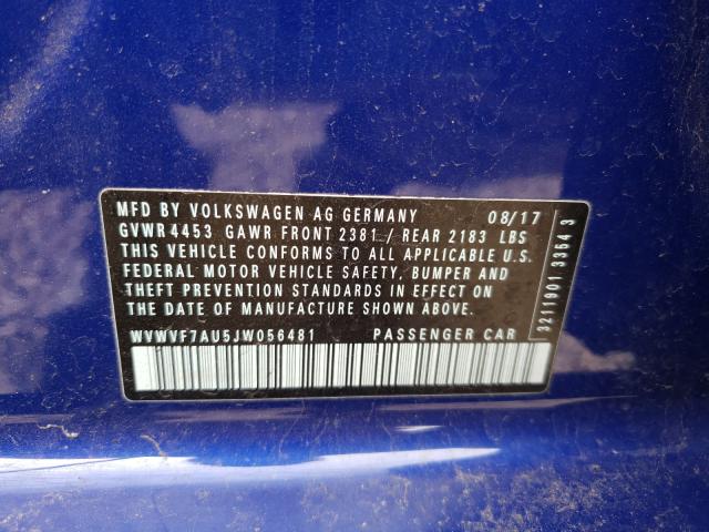 2018 VOLKSWAGEN GOLF R WVWVF7AU5JW056481