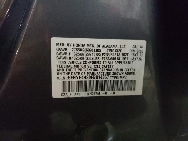 2015 HONDA PILOT SE 5FNYF4H30FB014367