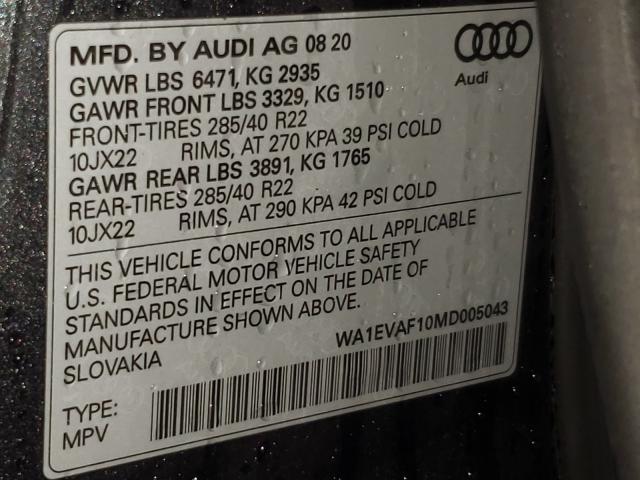 2021 AUDI Q8 PREMIUM WA1EVAF10MD005043