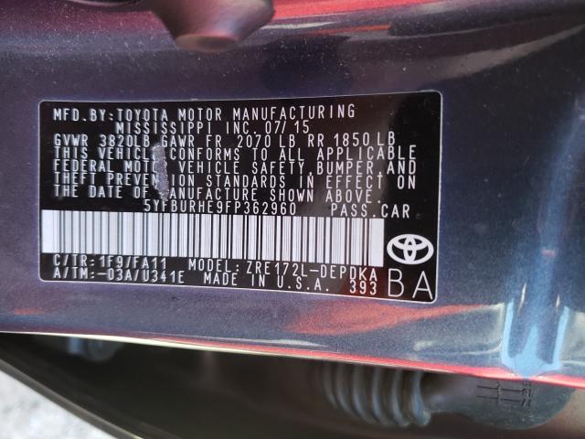 2015 TOYOTA COROLLA L 5YFBURHE9FP362960