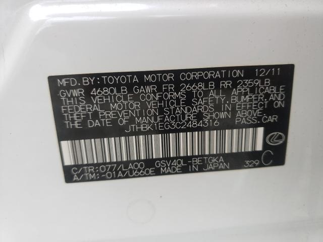 2012 LEXUS ES 350 JTHBK1EG3C2484316