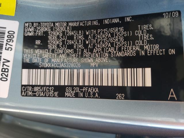 2010 TOYOTA SIENNA CE 5TDKK4CC3AS328026