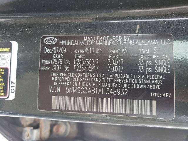 2010 HYUNDAI SANTA FE 5NMSG3AB1AH348932