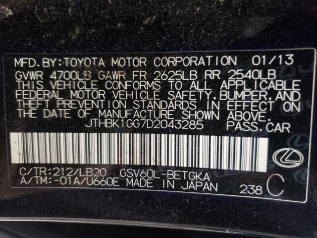 2013 LEXUS ES 350 JTHBK1GG7D2043285