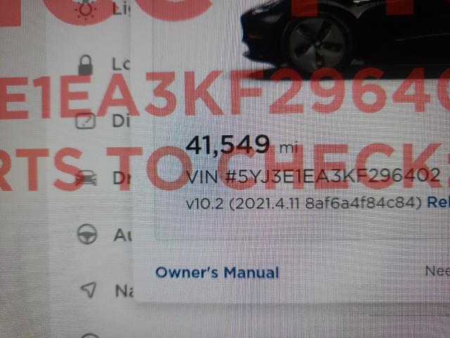 2019 TESLA MODEL 3 5YJ3E1EA3KF296402