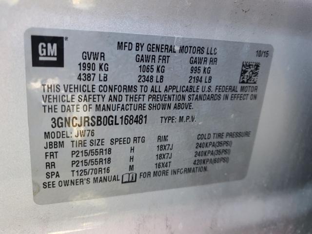 2016 CHEVROLET TRAX LTZ 3GNCJRSB0GL168481