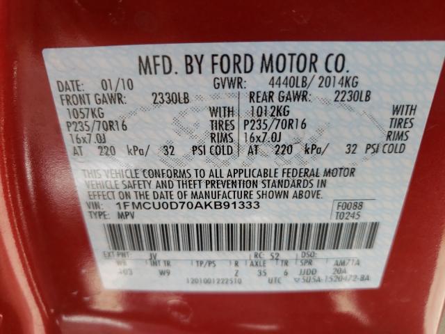 2010 FORD ESCAPE XLT 1FMCU0D70AKB91333