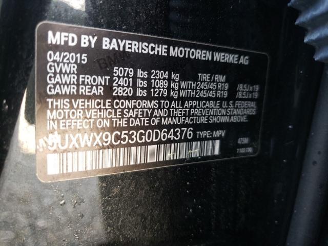 2016 BMW X3 XDRIVE2 5UXWX9C53G0D64376