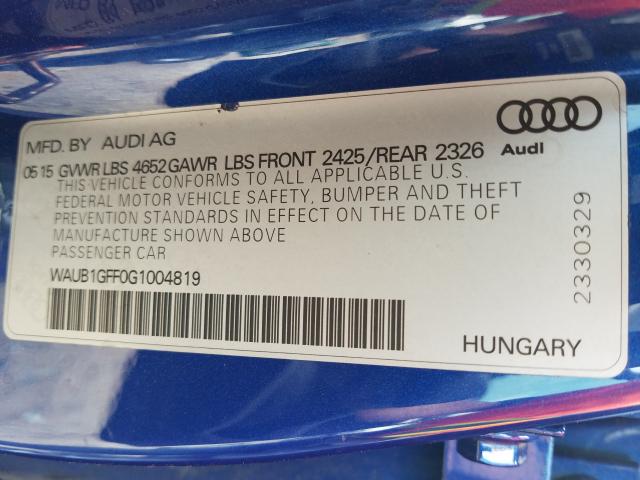 2016 AUDI S3 PREMIUM WAUB1GFF0G1004819