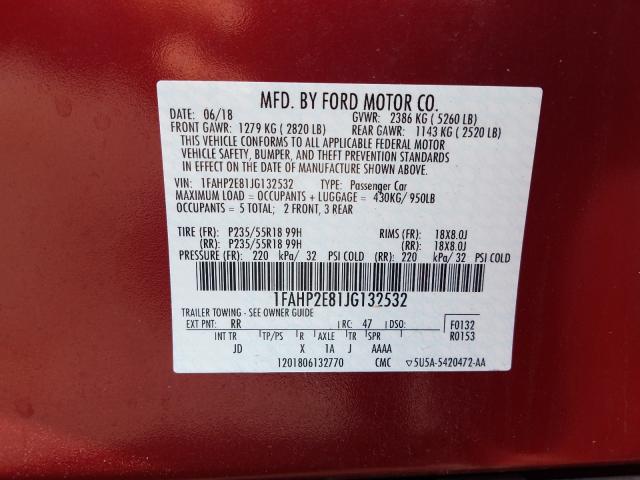 2018 FORD TAURUS SEL 1FAHP2E81JG132532