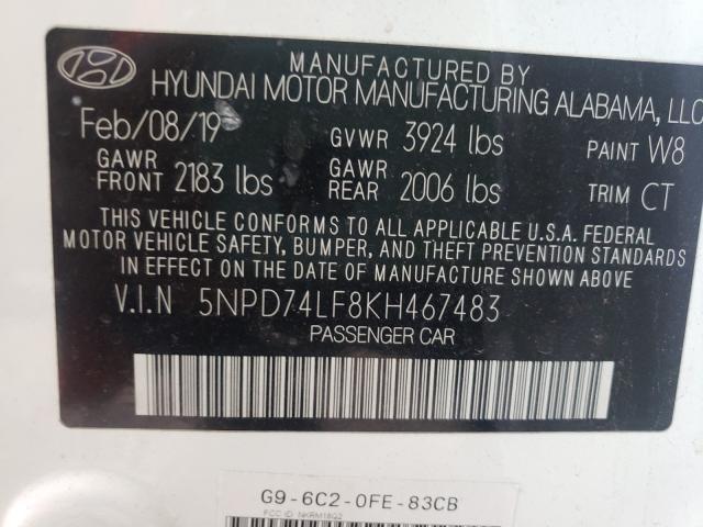 2019 HYUNDAI ELANTRA SE 5NPD74LF8KH467483