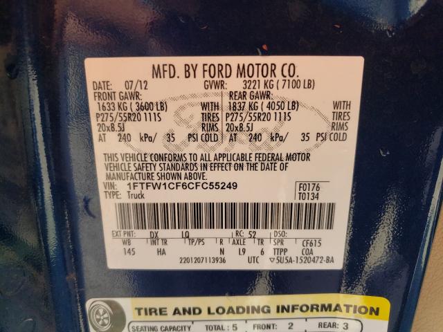 2012 FORD F150 SUPER 1FTFW1CF6CFC55249