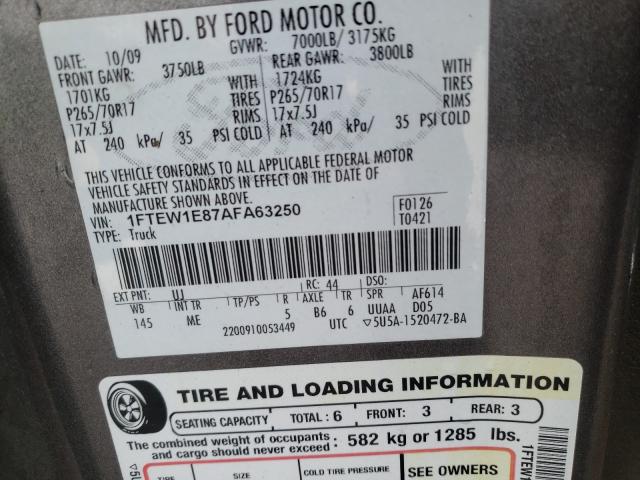 2010 FORD F150 SUPER 1FTEW1E87AFA63250