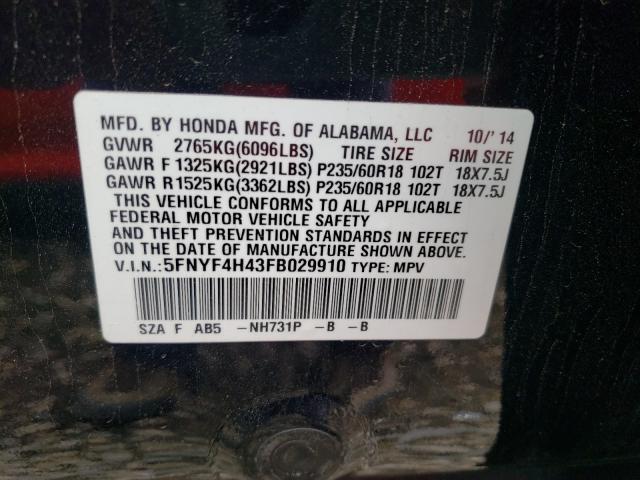 2015 HONDA PILOT EX 5FNYF4H43FB029910