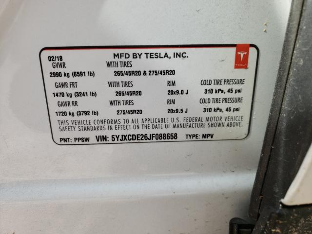 2018 TESLA MODEL X 5YJXCDE26JF088658