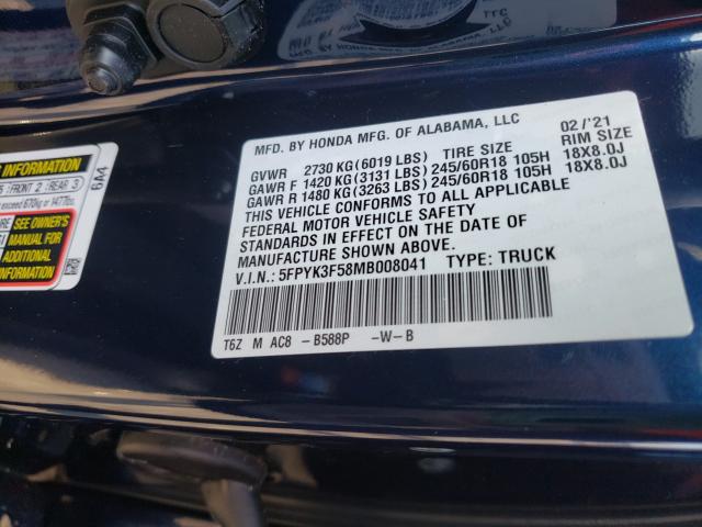 2021 HONDA RIDGELINE 5FPYK3F58MB008041