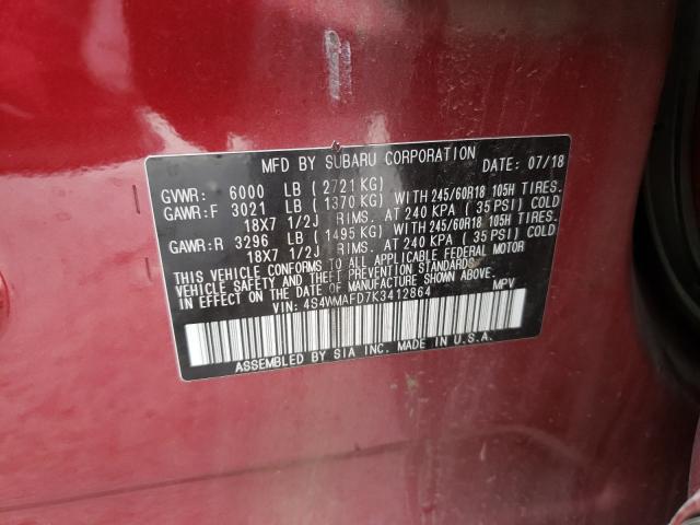 2019 SUBARU ASCENT PRE 4S4WMAFD7K3412864
