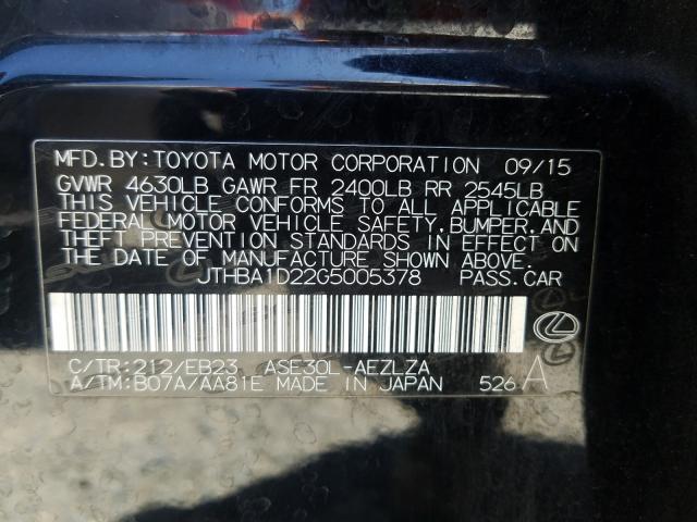 2016 LEXUS IS 200T JTHBA1D22G5005378