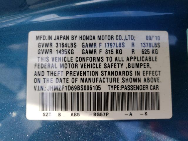 2011 HONDA CR-Z EX JHMZF1D69BS006105
