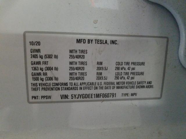 2021 TESLA MODEL Y 5YJYGDEE1MF060791