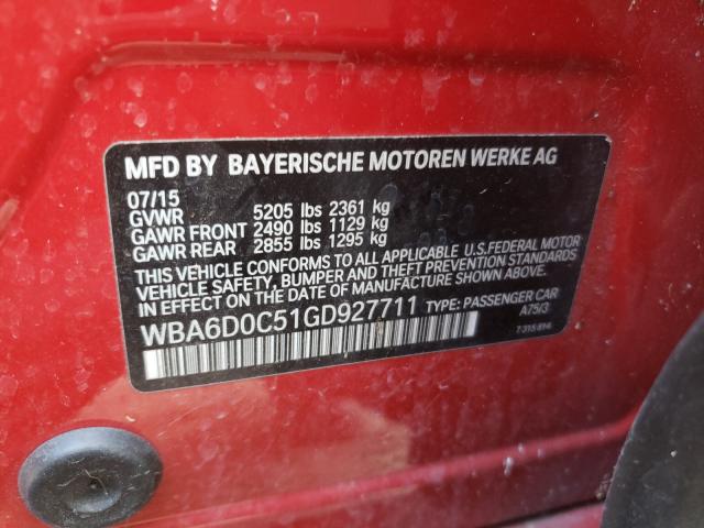 2016 BMW 640 I GRAN WBA6D0C51GD927711
