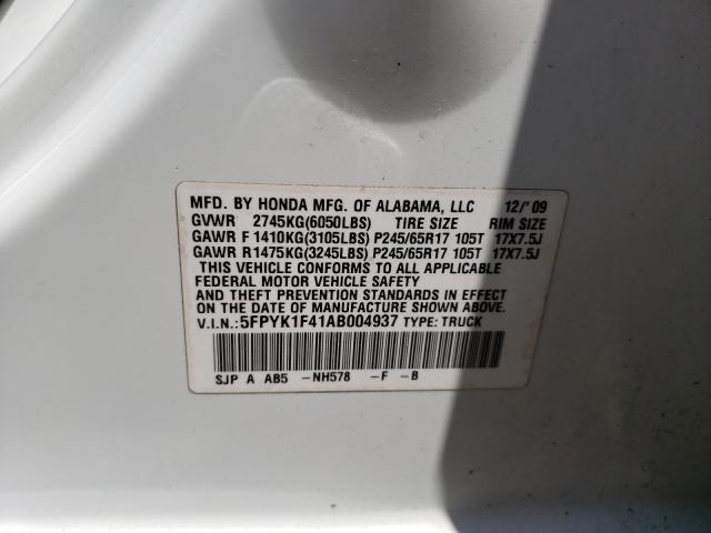 2010 HONDA RIDGELINE 5FPYK1F41AB004937