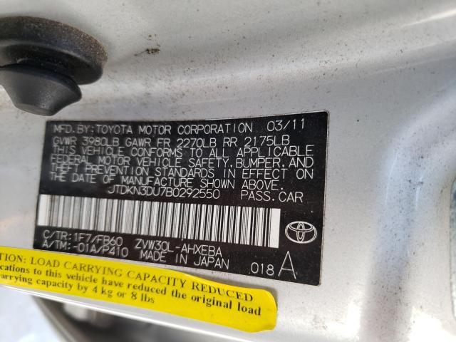 2011 TOYOTA PRIUS JTDKN3DU7B0292550