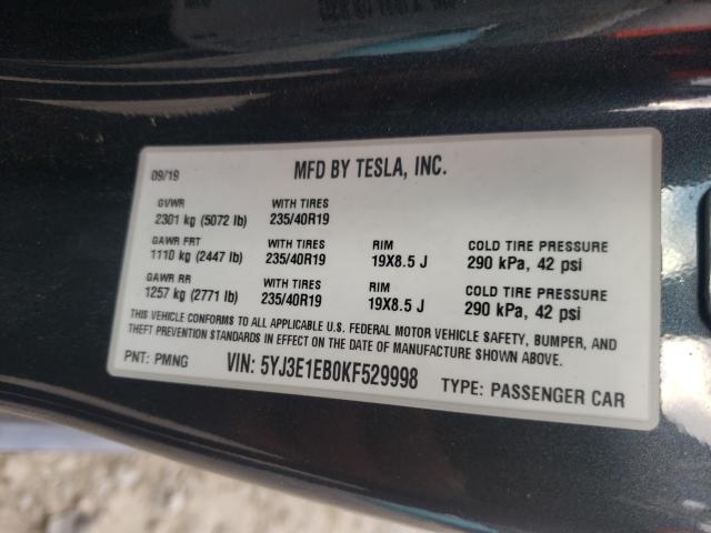 2019 TESLA MODEL 3 5YJ3E1EB0KF529998