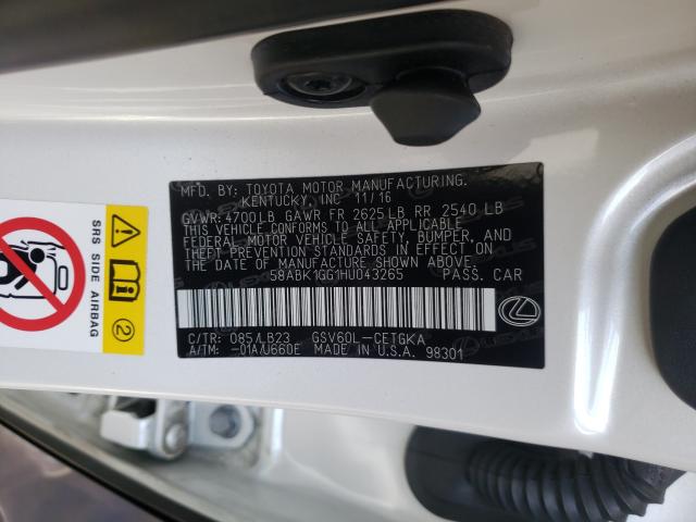 2017 LEXUS ES 350 58ABK1GG1HU043265