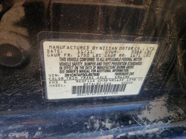 2012 NISSAN VERSA S 3N1CN7AP3CL857930