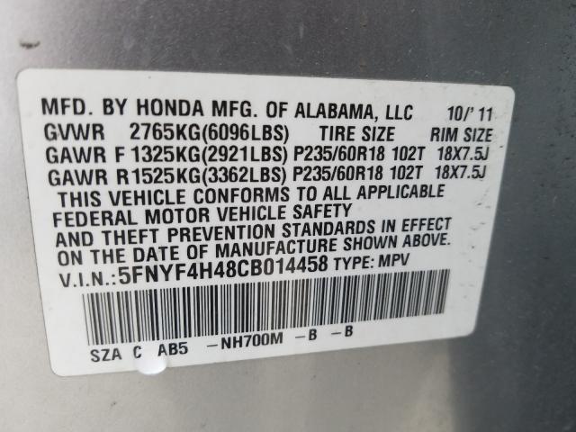 2012 HONDA PILOT EX 5FNYF4H48CB014458