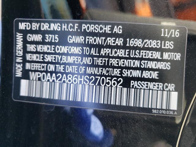 2017 PORSCHE CAYMAN WP0AA2A86HS270562