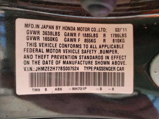2011 HONDA INSIGHT EX JHMZE2H77BS007524