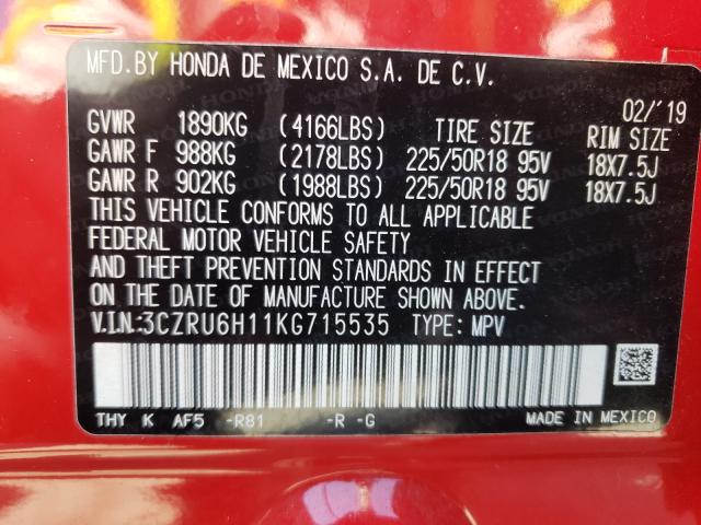 2019 HONDA HR-V SPORT 3CZRU6H11KG715535