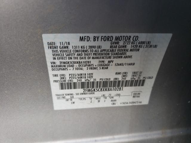 2019 FORD FLEX SEL 2FMGK5C8XKBA10281