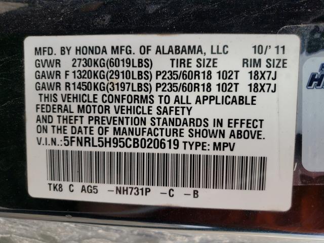 2012 HONDA ODYSSEY TO 5FNRL5H95CB020619