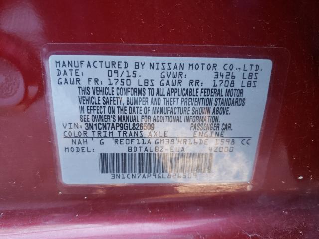 2016 NISSAN VERSA S/S 3N1CN7AP9GL826509