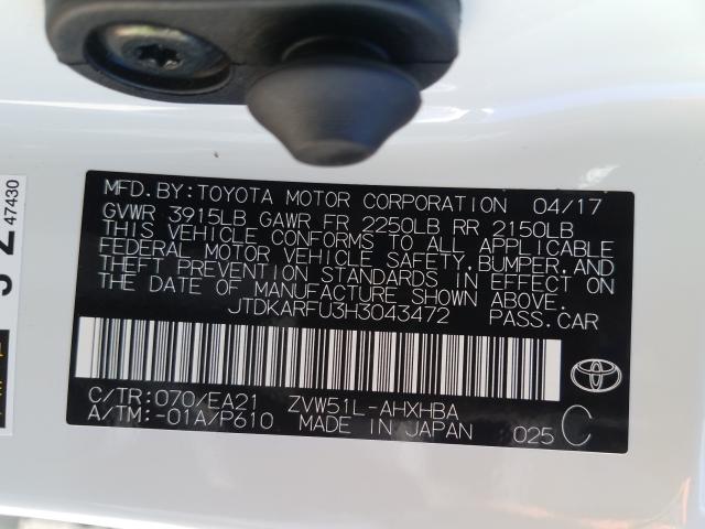 2017 TOYOTA PRIUS JTDKARFU3H3043472